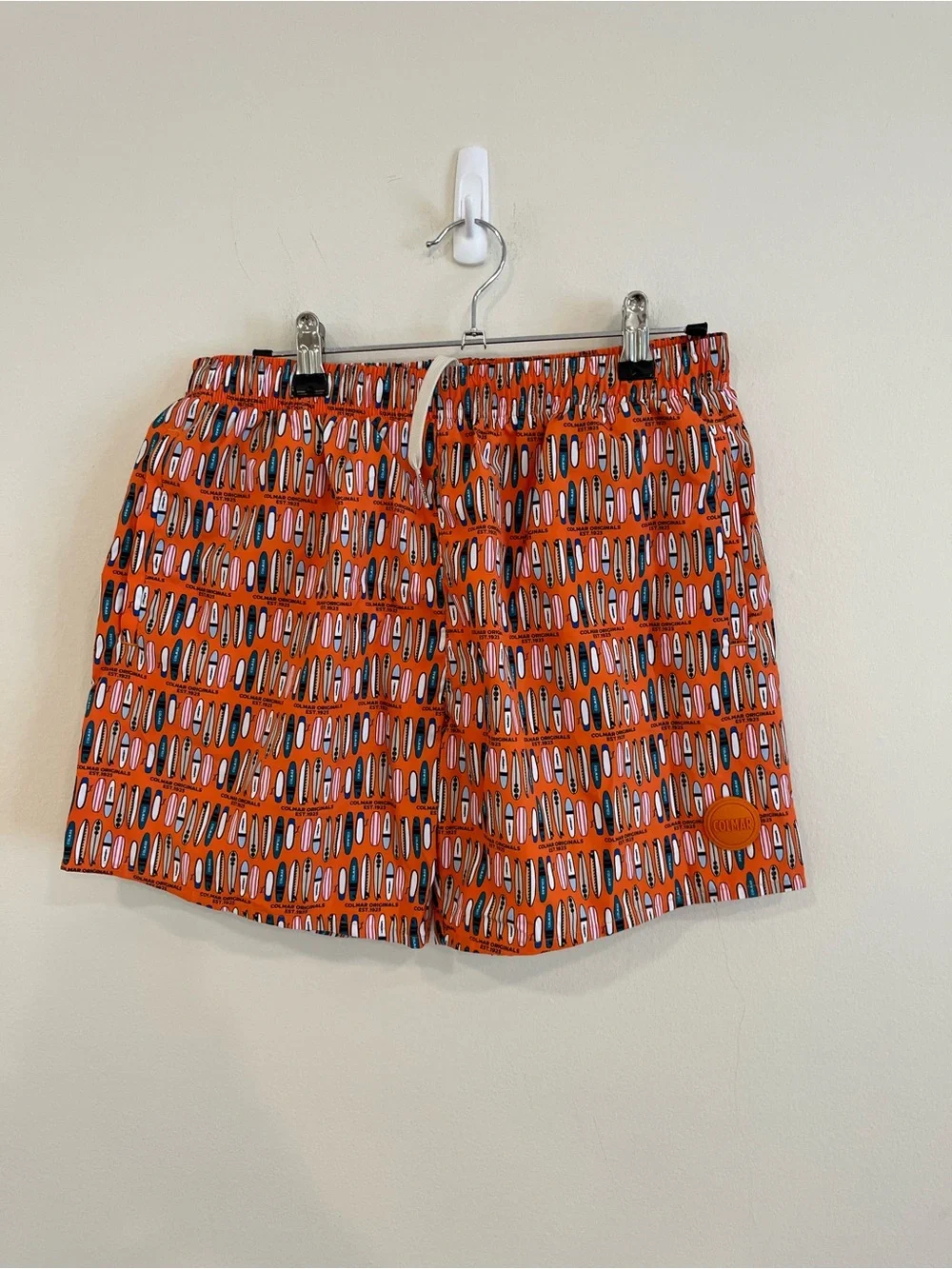 COLMAR Orange Surfboard-Print Kids Swim Trunks